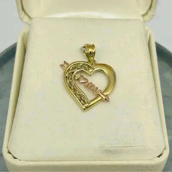 14k Yellow and Rose Gold I Love You Open Heart Pendant - Picture 3 of 6